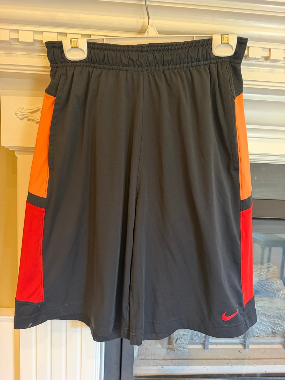 Nike Black Athletic Shorts with Orange and Red Panels